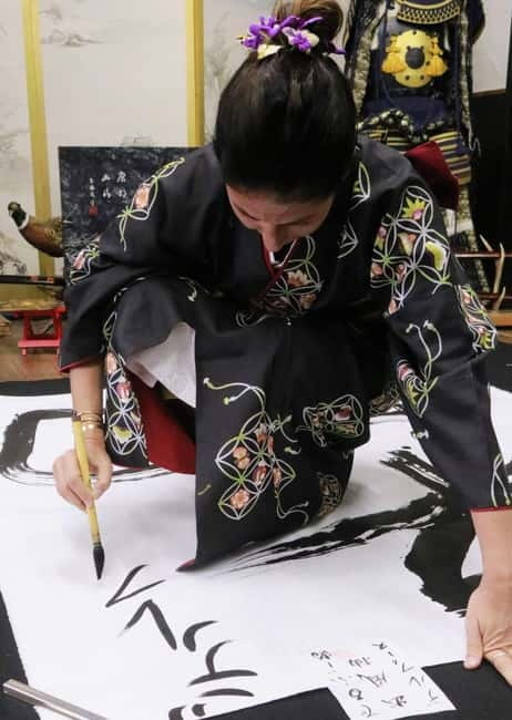 Learning Shodo with a kimono and Trying Samurai Calligraphy - What you leave with: your calligraphy, optional kakejiku, and the photo delivery