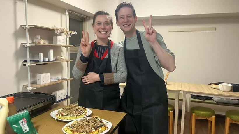Osaka : Cooking Class Okonomiyaki & Takoyaki course in Nanba - Tasting Your Creations with Sake, Beer, and Soft Drinks