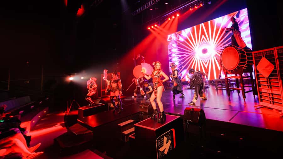 OSAKA NIGHT FUSION Japanese Taiko Kabuki Samurai Dance Show - Language and content: Japanese and English, with an adult edge