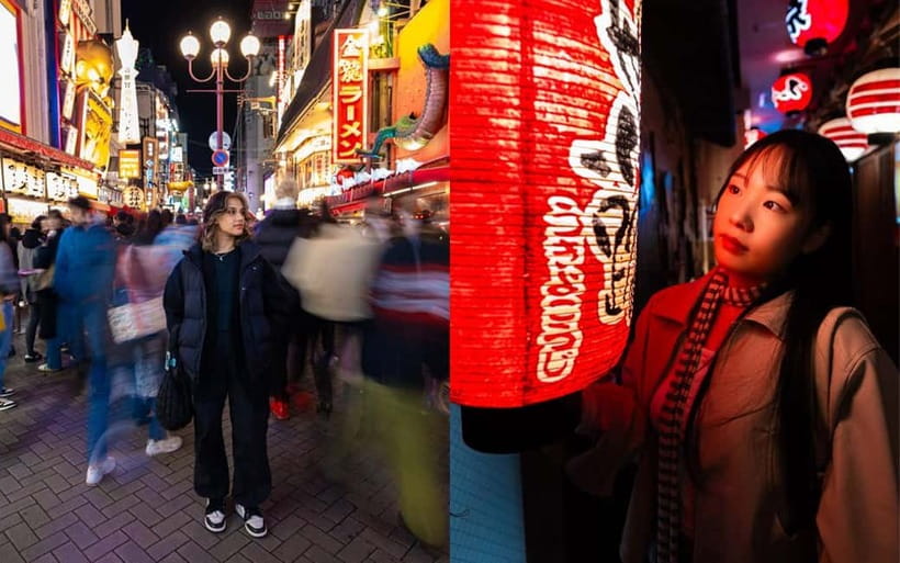 Osaka: Private Vibrant Nighttime Photoshoot (Dotonbori) - Hozenji Yokocho lantern lanes and the Houzenji contrast