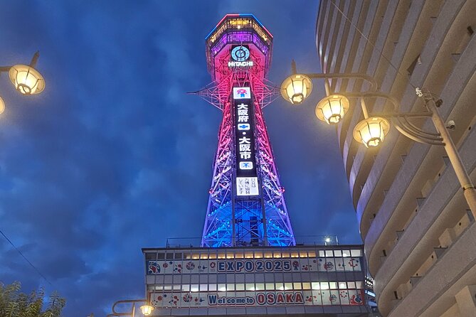 Osaka: Shinsekai Food Tour - 13 Dishes at 5 Local Eateries - The route, stop by stop: shrine calm, neon streets, and Tsutenkaku at the finish